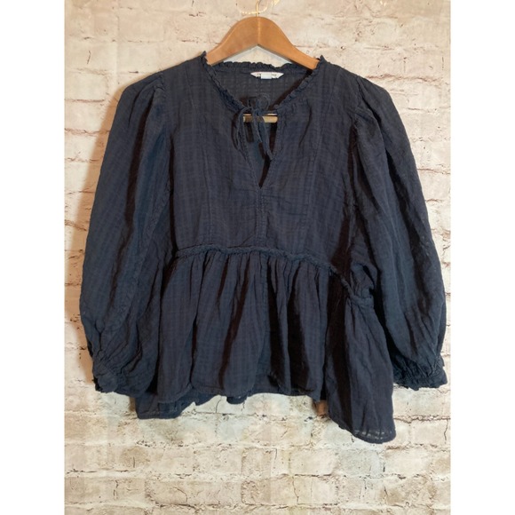 American Eagle Peasant Top Womens Small Navy Babydoll Balloon Sleeve Crop Boho - Picture 1 of 13